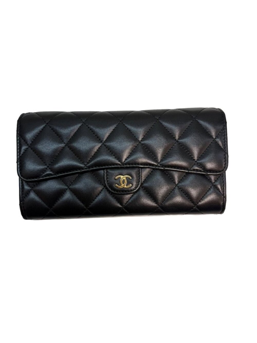 Chanel Quilted Long Flap Wallet Black Lambskin